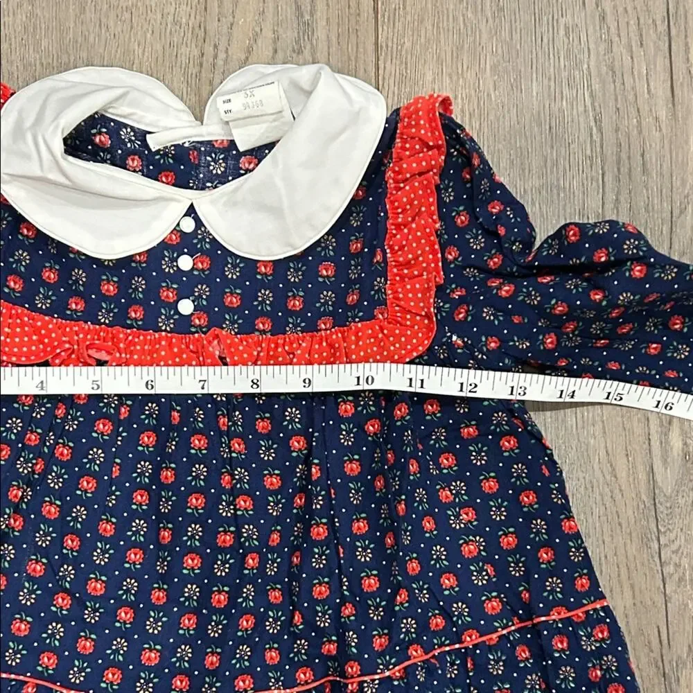 Nannette Childs Blue Red Ditzy Floral Dress White Peter Pan Collar Flowy Size 5X
